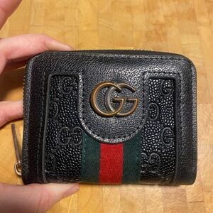 Black Leather Wallet with Red and Green Stripe